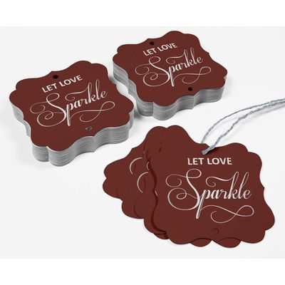 Etiquetas de Papel em Formato de Colchete com Foil 'Deixe o Amor Brilhar' para Lembrancinhas de Casamento - Inkdotpot 50 Etiquetas Metalizadas / Marrom - Prata