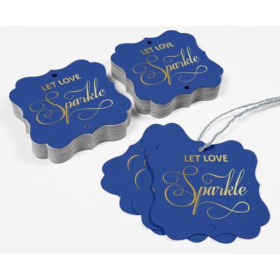Etiquetas de Papel em Formato de Colchete com Foil 'Deixe o Amor Brilhar' para Lembrancinhas de Casamento - Inkdotpot 50 Etiquetas Metalizadas / Marrom - Prata