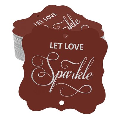 Etiquetas de Papel em Formato de Colchete com Foil 'Deixe o Amor Brilhar' para Lembrancinhas de Casamento - Inkdotpot 50 Etiquetas Metalizadas / Marrom - Prata