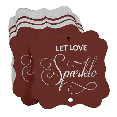 Etiquetas de Papel em Formato de Colchete com Foil 'Deixe o Amor Brilhar' para Lembrancinhas de Casamento - Inkdotpot 50 Etiquetas Metalizadas / Marrom - Prata