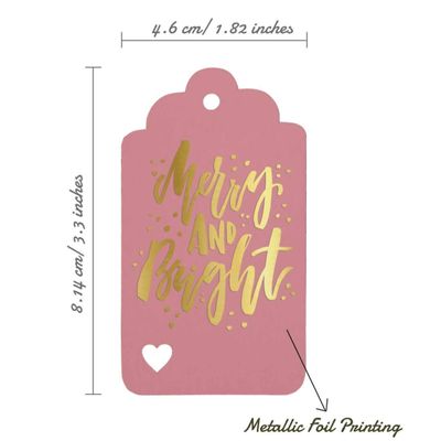 Etiquetas de Papel Metalizado para Pendurar 'Merry And Bright' para Lembrancinhas de Natal - Inkdotpot 50 Etiquetas Metalizadas / Rosa - Ouro Rosé