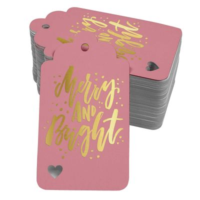 Etiquetas de Papel Metalizado para Pendurar 'Merry And Bright' para Lembrancinhas de Natal - Inkdotpot 50 Etiquetas Metalizadas / Rosa - Ouro Rosé