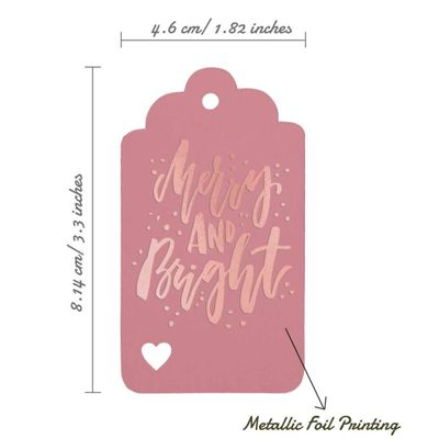 Etiquetas de Papel Metalizado para Pendurar 'Merry And Bright' para Lembrancinhas de Natal - Inkdotpot 50 Etiquetas Metalizadas / Rosa - Ouro Rosé