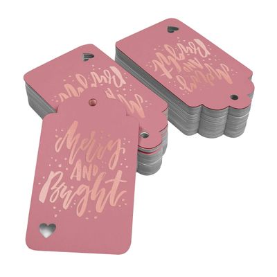Etiquetas de Papel Metalizado para Pendurar 'Merry And Bright' para Lembrancinhas de Natal - Inkdotpot 50 Etiquetas Metalizadas / Rosa - Ouro Rosé