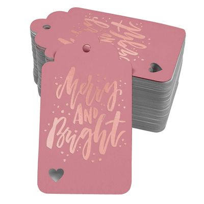 Etiquetas de Papel Metalizado para Pendurar 'Merry And Bright' para Lembrancinhas de Natal - Inkdotpot 50 Etiquetas Metalizadas / Rosa - Ouro Rosé
