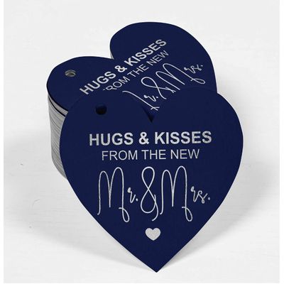 Tags de Papel para Pendurar de Lembrancinhas 'Hugs & Kisses' em Foil das The Wedding Tags - Inkdotpot 50 Etiquetas Metalizadas / Azul - Prata