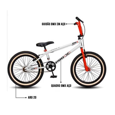 Bicicleta Aro 20 Bmx Pedivela Monobloco Em Aço Drop P03 Branco E Laranja - D'rossi