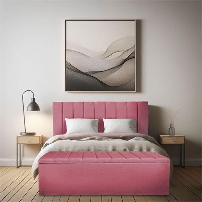 Kit Cabeceira Painel E Calçadeira Recamier Baú King 1,95m Holanda Suede Rosa - Pallazio