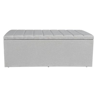 Kit Cabeceira E Calçadeira Recamier Baú Queen 1,60m Holanda Linho Cinza - Pallazio