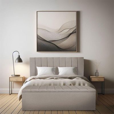 Kit Cabeceira Painel E Calçadeira Recamier Baú Queen 1,60m Holanda Linho Cappuccino - Pallazio