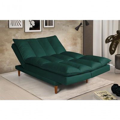 Sofá Cama Vancouver 3 Lugares Império Reclinável Casal Pés Madeira Suede Verde 403