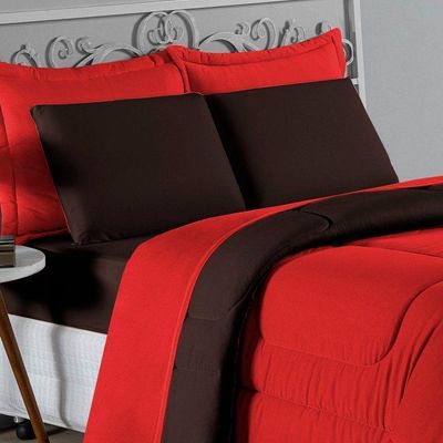 Edredom Queen Nobre 1 Peça Dupla Face 2,20m X 2,40m Malha 100% Algodão - Vermelho / Marrom