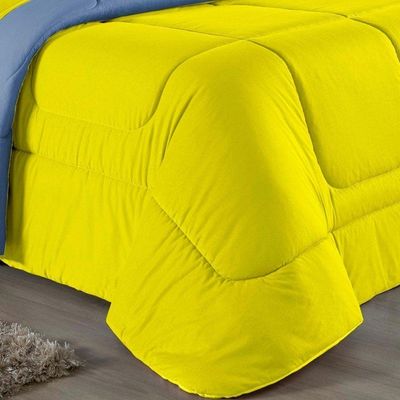 Edredom Queen Nobre 1 Peça Dupla Face 2,40m X 2,60m Malha 100% Algodão - Amarelo / Azul-bebê