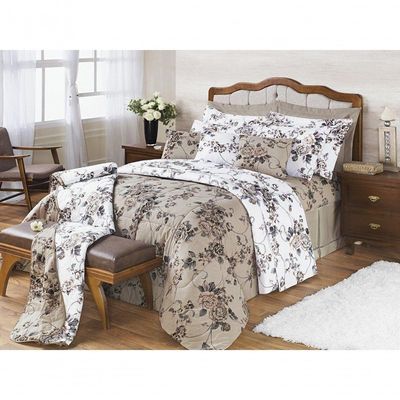Kit Edredom Desire Casal King Size 5 Peças Percal 200 Fios 100% Algodão - Estampa Samara