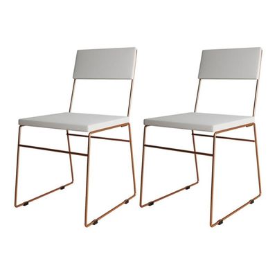 Kit 2 Cadeiras De Jantar Málaga Corino Base Cobre Para Mesa Sala Cozinha E Decoração - Cobre-branco