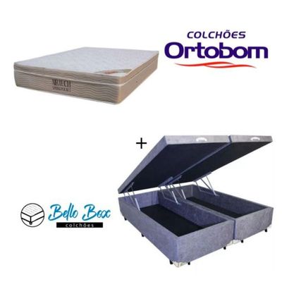 Cama Box Baú Casal 138 Bipartido Suede Cinza Com Colchão Ortobom Airtech Spring Pocket D26 Bege 70x138x188