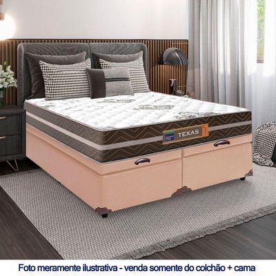 Cama Box Baú Casal Bipartido Sintético + Colchão Molas Ensacadas Texas Prime Colchões 138cm Suporta Até 120kg Por Pessoa