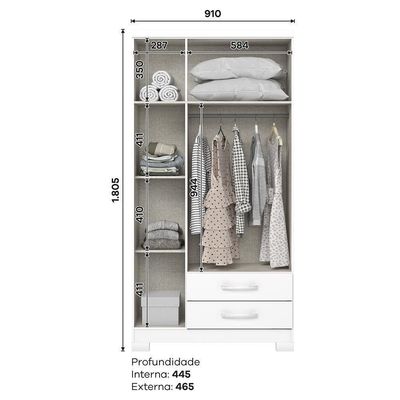 Guarda Roupa Solteiro Açaí 3 Portas E 2 Gavetas Branco Com Espelho - Móveis Henn