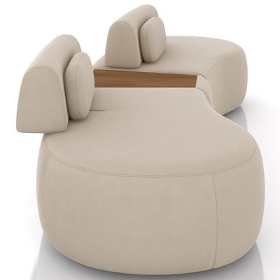 Sofá 4 Lugares 325cm Orgânico Com Mesa Mellanie Veludo Bege Z32 - Mpozenato