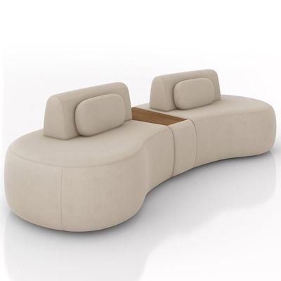 Sofá 4 Lugares 325cm Orgânico Com Mesa Mellanie Veludo Bege Z32 - Mpozenato