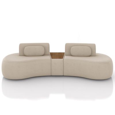 Sofá 4 Lugares 325cm Orgânico Com Mesa Mellanie Veludo Bege Z32 - Mpozenato