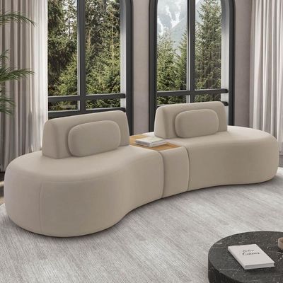 Sofá 4 Lugares 325cm Orgânico Com Mesa Mellanie Veludo Bege Z32 - Mpozenato