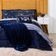 Kit Edredom Solteiro Astros Azul Marinho Com Almofada Estampada 04 Peças - Dupla Face Percal 300 Fios