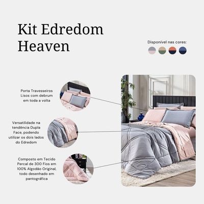 Kit Edredom Liso Solteiro Heaven Dupla Face Com Fronha 02 Peças - Tecido Percal 300 Fios 100% Algodão Original Cor Cinza