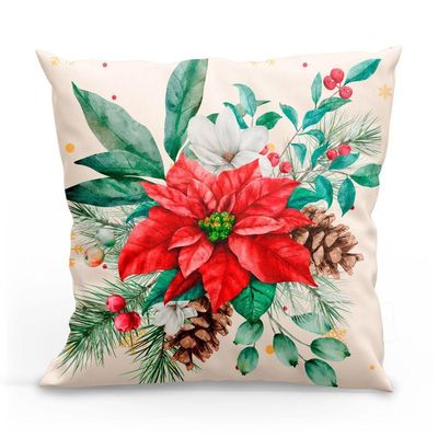 Kit Com 4 Capas De Almofadas Estampadas Natalinas 45cm X 45cm - Decorativas Festas Ceia Fim De Ano Cor Noel Verde