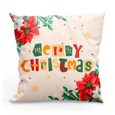 Kit Com 4 Capas De Almofadas Estampadas Natalinas 45cm X 45cm - Decorativas Festas Ceia Fim De Ano Cor Noel Verde