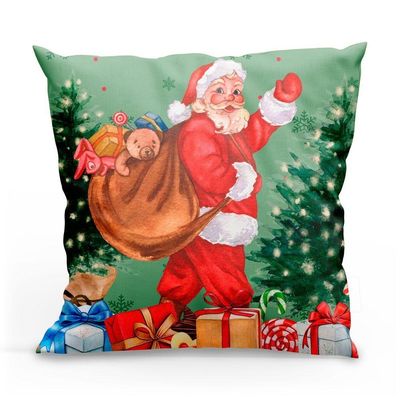Kit Com 4 Capas De Almofadas Estampadas Natalinas 45cm X 45cm - Decorativas Festas Ceia Fim De Ano Cor Noel Verde