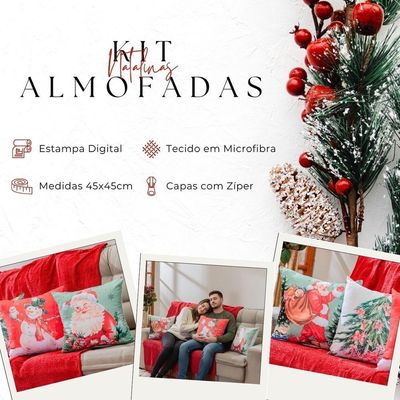 Kit Com 4 Capas De Almofadas Estampadas Natalinas 45cm X 45cm - Decorativas Festas Ceia Fim De Ano Cor Noel Verde
