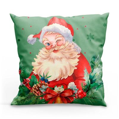 Kit Com 4 Capas De Almofadas Estampadas Natalinas 45cm X 45cm - Decorativas Festas Ceia Fim De Ano Cor Noel Verde