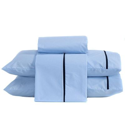 Jogo De Cama Lençol King Milano Liso Com Fronhas Viés 04 Peças - Percal Algodão 200 Fios Cor Azul