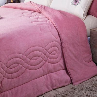 Kit Coberdrom Cobertor King Floral Hibisco Rosê Dupla Face Com Fronhas 03 Peças - Manta Microfibra Quente