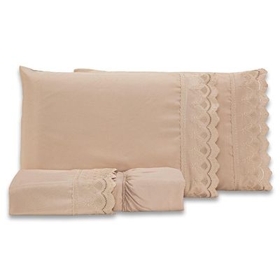 Jogo De Cama Lençol Queen Sublime Bordado Inglês Percal 300 Fios Com Fronhas 04 Peças - Toque Acetinado Cor Caqui