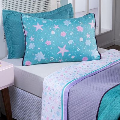 Jogo De Cama Lençol Casal Padrão Sereia Branco Com Fronhas E Virol Estampados 04 Peças - Percal 200 Fios