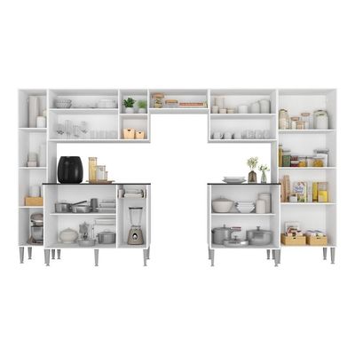 Armário Cozinha Modulada Completa 329,5cm Pequim Top Multimóveis Mp3767 Branco-lacca Fumê