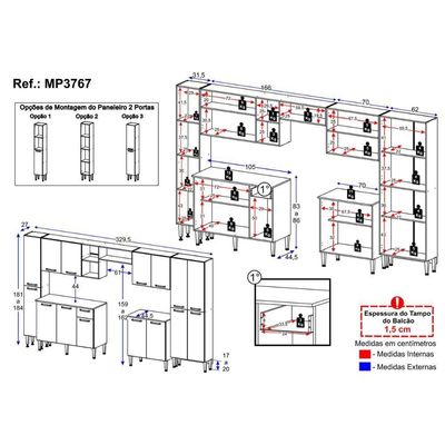 Armário Cozinha Modulada Completa 329,5cm Pequim Top Multimóveis Mp3767 Branco-lacca Fumê