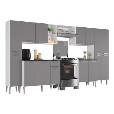 Armário Cozinha Modulada Completa 329,5cm Pequim Top Multimóveis Mp3767 Branco-lacca Fumê