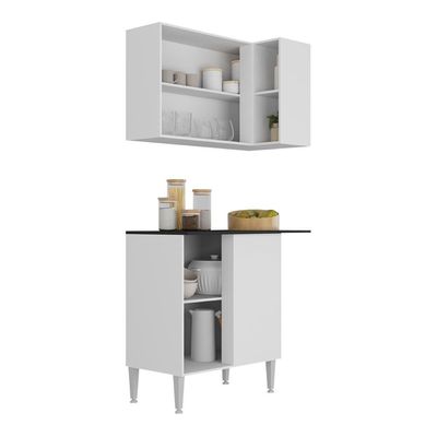 Kit Armário De Cozinha Aéreo Canto Com Balcão Pequim Multimóveis Mp2381 Branco/lacca Fumê