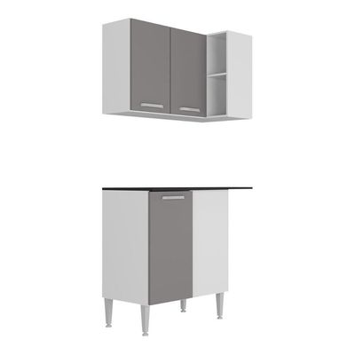 Kit Armário De Cozinha Aéreo Canto Com Balcão Pequim Multimóveis Mp2381 Branco/lacca Fumê