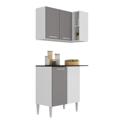 Kit Armário De Cozinha Aéreo Canto Com Balcão Pequim Multimóveis Mp2381 Branco/lacca Fumê