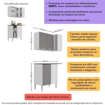 Kit Armário De Cozinha Aéreo Canto Com Balcão Pequim Multimóveis Mp2381 Branco/lacca Fumê