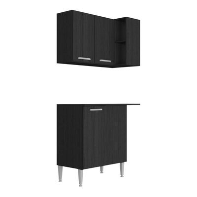 Kit Armário De Cozinha Aéreo Canto Com Balcão 90cm 3 Portas Pequim Multimóveis Mp2381 Preto