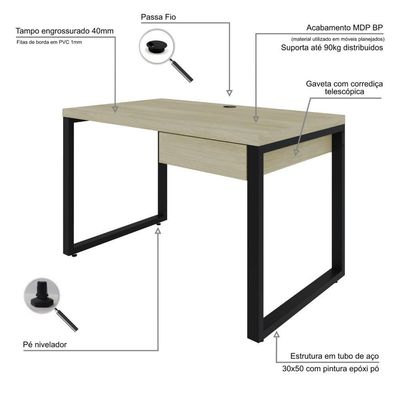 Mesa Operacional C-01gav. 120x70x75cm Yon - Ciliegio-est.preta Ciliegio-est.preta