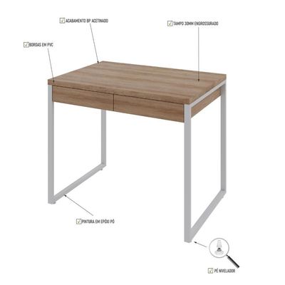 Mesa Office 90x60x75cm C-02 Gavetas Kuadra Lâmina Mel - Est.branca