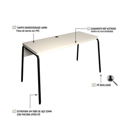 Mesa Orgânica Diretor Cantos Arredondados Round 150cm Est.preta