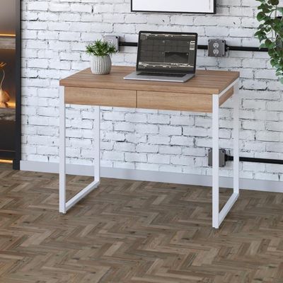 Mesa Office 90x60x75cm C-02 Gavetas Kuadra Lâmina Mel - Est.branca