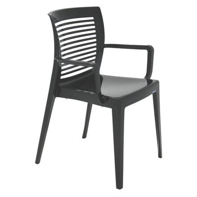 Cadeira Plástica Preta Tramontina Summa Victória com Braços e Encosto Horizontal Vazado